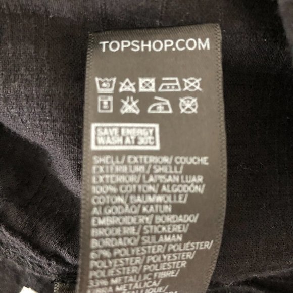 TopShop Black Cotton Babydoll Top with Metallic Embroidery - Picture 4 of 8